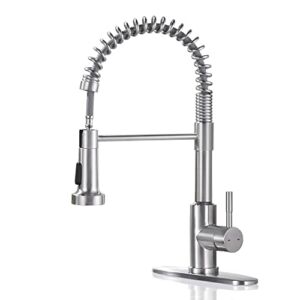 Kitchen Faucets, ARRISEA Pull Down Kitchen Sink Faucet with 10” Deck Plate to Cover 1 or 3 holes, Brushed Nickel Stainless Steel Single Handle Sink Faucets with Pull Out Sprayer