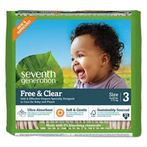 Seventh Generation 44062 Free and Clear Baby Diapers, Size 3, 16 Lbs to 24 Lbs, 124/Carton