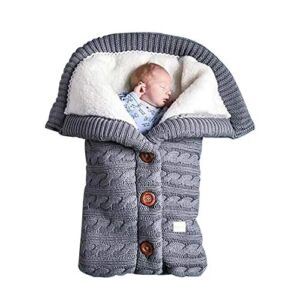 Warm Baby Sleeping Bag Envelope Winter Kid Sleepsack Footmuff Stroller Knitted Sleep Sack Newborn Knit Wool Swaddling Blanket (Gray)