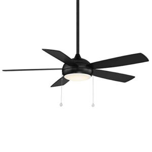 WAC Disc II 5-Blade Energy Star Pull Chain Memory Ceiling Fan 52in Matte Black with 3000K Dimmable LED Light Kit