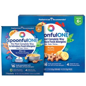 SpoonfulONE Food Allergen Introduction Starter Pack | Smart Feeding Snack for Baby 6+ Months | Certified Organic (7 Pack Mix-In + 7 Pack Banana Puffs))