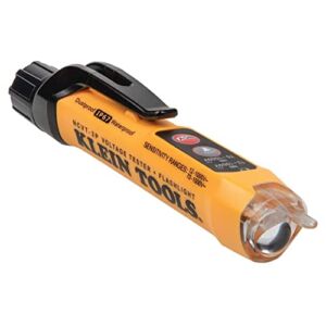 Klein Tools NCVT3P Dual Range Non Contact Voltage Tester, 12 – 1000V AC Pen, Flashlight, Audible and Flashing LED Alarms, Pocket Clip
