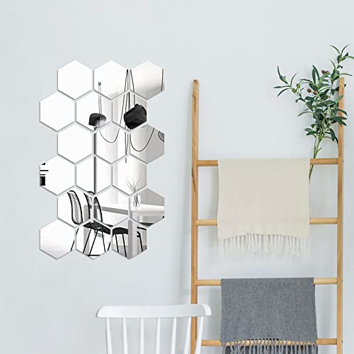 FUNCSDIK Hexagon Mirror Wall Sticker 12 Pieces Acrylic Mirror Three-Dimensional Wall Stickers for Living Room Entrance Hallway Stairs Personalized Decorative Mirror Stickers (Hexagon Mirror) | The Storepaperoomates Retail Market - Fast Affordable Shopping