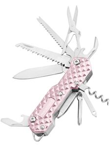 FantastiCAR 15 in 1 Multi-Tool, EDC Folding Pocket Knife with Premium Gift Box for Camping, Fishing, Hunting, Survival, Outdoor (Pink)