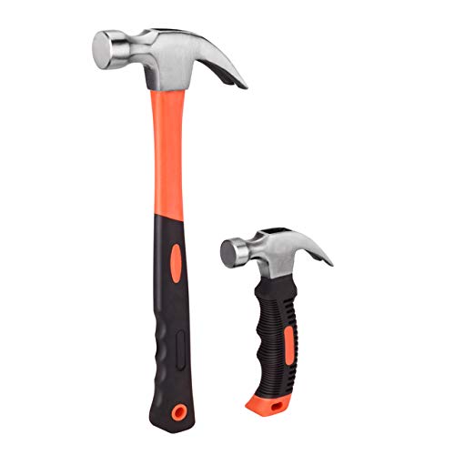 ZUZUAN 2 Piece Hammer Set,includes 1 Pack 8 OZ Mini Stubby Claw Hammer and 1 Pack 16 OZ Fiberglass General Purpose Claw Hammer,Soft Nonslip Handle & Heat Treated Head,Heavier for Higher Hardness | The Storepaperoomates Retail Market - Fast Affordable Shopping