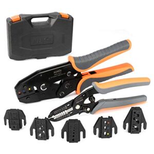 IWISS Ratcheting Crimping Tool Set 8 PCS – Quick Exchange Jaw for Heat Shrink, Non-Insulated, Open Barrel, Insulated and Non-Insulated Ferrules AWG 20-2