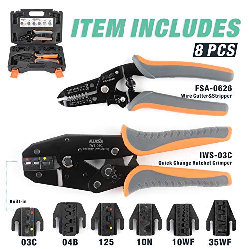 IWISS Ratcheting Crimping Tool Set 8 PCS – Quick Exchange Jaw for Heat Shrink, Non-Insulated, Open Barrel, Insulated and Non-Insulated Ferrules AWG 20-2 | The Storepaperoomates Retail Market - Fast Affordable Shopping
