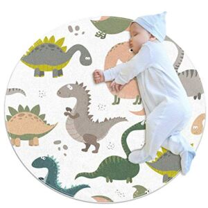 Baby Rug Colorful Dinosaur Cute Kids Round Play Mat Infant Crawling Mat Floor Playmats Washable Game Blanket Tummy Time Baby Play Mat 31.5×31.5 inches