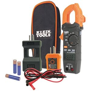 Klein Tools CL120KIT Electrical Tester/Auto-Ranging Digital Clamp Meter Kit, GFCI Tester, Line Splitter, Pouch, Leads, 3 x AAA
