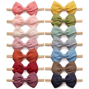 14 Pack Baby Girls Nylon Headbands Linen Hair Bows Hairbands Handmade Hair Accessories for Newborn Infant Toddlers Kids