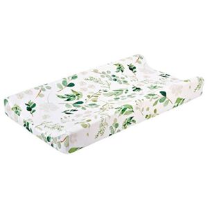 Stretchy Changing Pad Cover – Ultra Soft Diaper Changing Pad Table Sheets for Girls Boys Pure Cotton Safe and Snug Cradle Sheets Machine Washable Fit 32″/34” x 16″Pad (Green Leaf)