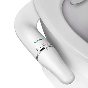 SAMODRA Ultra-Slim Bidet Attachment, Non-Electric Dual Nozzle (Frontal & Rear Wash) Adjustable Water Pressure Fresh Water Bidet Toilet Seat Attachment with Brass Inlet, Easy to Install (White-Silver)