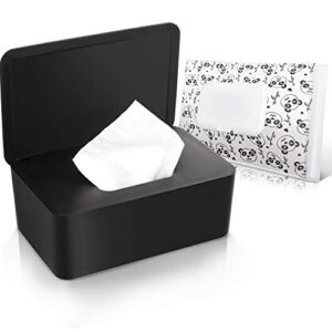 Baby Wipes Dispenser Holder with Lids for Napkin Nappy Paper Tissue Towel Mask Storage Case Box, Keeps Wet Tissue Fresh, Flushable Wipes Pouch Case Container for Bathroom Baby Nursery (Black)