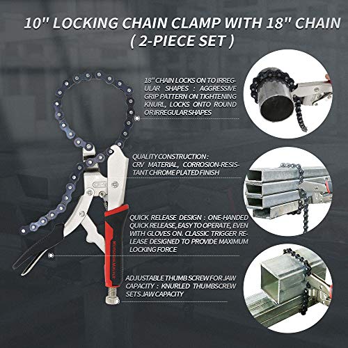 Monster & Master 10″ Locking Chain Clamp with 18″ Chain, Chain Vise Wrench, CRV Steel, 2-Piece Set, MM-CP-003×2 | The Storepaperoomates Retail Market - Fast Affordable Shopping