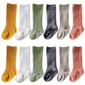 QandSweat Unisex-Baby Knee High Socks Seamless Toddler Boy Girls Cotton Uniform Stockings (White/Khaki/Arm Green/Gray/Orange/Ginger, 0-6M)