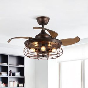 APBEAM Rustic Ceiling Fan with Light and Retractable Reversible Blades Cage Chandelier 36 Inch Fandelier for Living Room Bedroom