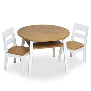 Melissa & Doug Wooden Round Table and 2 Chairs Set – Kids Furniture for Playroom, Light Woodgrain and White 2-Tone Finish