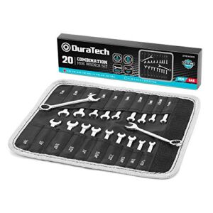 DURATECH Midget Wrench Set, Mini Combination Wrench Set, Metric & SAE, 20-Piece, 4-11mm & 5/32” to 7/16”, Lightweight, with Rolling Pouch