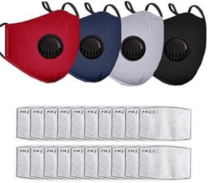 Reusable and Breathable Face Bandanas with Breathing Valve & 20pcs Activated Carbon Filters (4pcs+20filters)