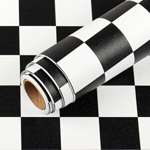 LaCheery 12″x160″ Checkered Contact Paper Decorative Black and White Wall Paper Roll Peel and Stick Wallpaper Removable Self Adhesive Checkered Wallpaper for Kitchen Backsplash Shelf Drawer Liners