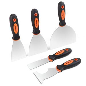 HORUSDY 5-Piece Putty Knife Set,1.5″, 3″, 4″, 6″ and 6-in-1 Stainless steel Painters Tool for Taping, Scraping Paint, Drywall Spackle