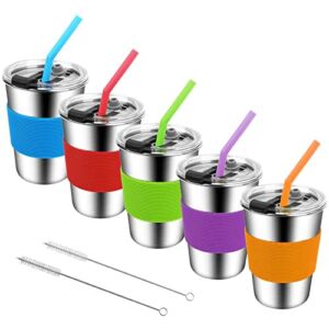 Kids Cups with Straws and Lids,12oz Spill Proof Toddlers Straws Tumbler with Lids,Stainless Steel Smoothie Sippy Cups with Lids,Metal Toddler Preschooler Cups with Lid for School,Outdoor