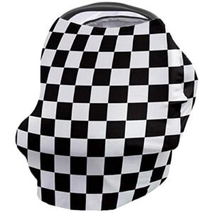 Car Seat Canopy Nursy Cover, Simple Black and White Checkered Flag Multi Use Breastfeeding Scarf for Infant Carseat Canopy, Stroller, Shopping Cart, Highchair