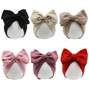 JIAHANG Baby Girl Velvet Big Hair Bow Turban Hat Oversized Bowknot Head Wrap Beanie India Cap Warm for Infant Toddlers 6PCS (bowknothat New)