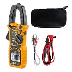 INGCO Auto Ranging Digital Clamp Meter TRMS 6000 Counts Measures AC/DC Voltage to 600V, AC/DC Current to 600A, Resistance Capacitance Diode Test Temperature Multimeter