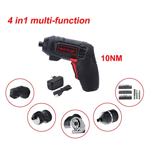 Werktough Multi Tools Cordless Screwdriver 4V Drill Driver Torque Screwdriver 10Nm 4 Changeable Heads for Cutting 90°Conversion Eccentric and Torque Adjustable 1H Quick Charger USB in Blow Mould Case | The Storepaperoomates Retail Market - Fast Affordable Shopping