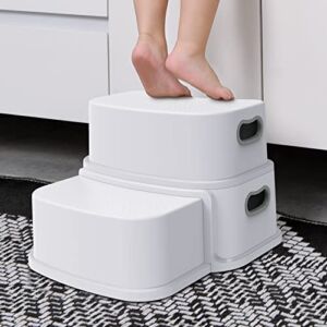 Glamore 2 Step Stool for Kids, Toddler Step Stool, Kids Step Stool for Potty Training, Bathroom Toilet Stool, Slip Resistant, Dual Height 4.5″- 9.4″, Dual Width 5″- 6″, White 1 Pack