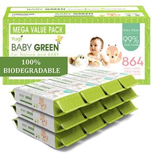 Baby Green Wipes Unscented Compostable Biodegradable and Organic– Value Pack (12 Packs of 72) 864 for Sensitive Skin
