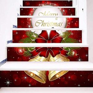 3D Christmas Stair Stickers Decals-6Pcs/Set Christmas Stair Risers Stickers Decals Removable Staircase Decals Vinyl Wall Stickers for Stair Steps Christmas Decoration