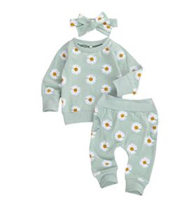 0-24M Flower Newborn Infant Baby Girl Clothes Set Long Sleeve Sweatshirts Tops Pants Outfits (Green, 0-6 Months)