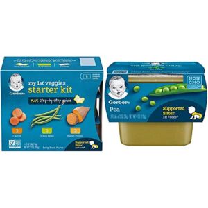 Gerber Purees My 1st Vegetables, Box of 6 2 Ounce Tubs (Pack of 2) & 1st Foods, Pea Pureed Baby Food, 2 Ounce Tubs, 2 Count (Pack of 8)