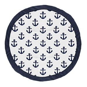 Sweet Jojo Designs Navy Blue White Anchors Boy Girl Baby Playmat Tummy Time Infant Play Mat – Nautical Theme Ocean Sailboat Sea Marine Sailor Anchor Unisex Gender Neutral