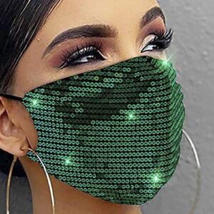 Zehope Green Face Mask Reusable Glitter Mask Sequin Face Masks Party Nightclub Face Cover Adjustable for Women and Girls
