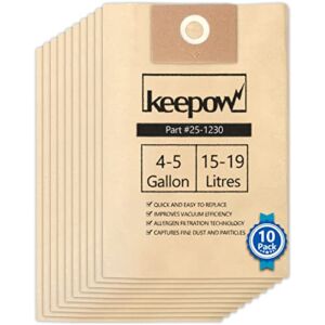 KEEPOW 5 Gallon Shop Vac Bags 10 Pack, Compatible with Stanley 4-5 Gallon Wet/Dry Vacuums SL18129, SL18130, Part# 25-1230