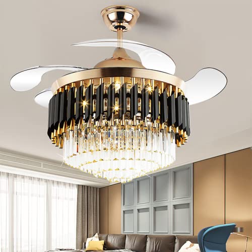 MoreChange 42″ Chandelier Ceiling Fans with Lights Retractable Blades Remote Control Modern Fandaliers Ceiling Fan 3 Speeds 3 Color Changes Lighting Fixtures, Silent Motor with LED Kits(Gold+Black) | The Storepaperoomates Retail Market - Fast Affordable Shopping