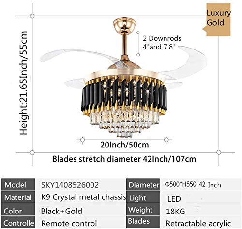 MoreChange 42″ Chandelier Ceiling Fans with Lights Retractable Blades Remote Control Modern Fandaliers Ceiling Fan 3 Speeds 3 Color Changes Lighting Fixtures, Silent Motor with LED Kits(Gold+Black) | The Storepaperoomates Retail Market - Fast Affordable Shopping