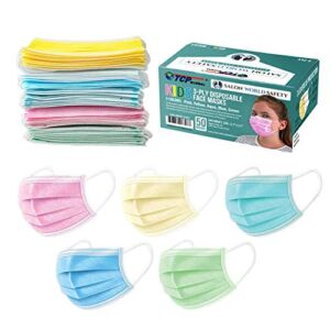 TCP Global Salon World Safety – Kids Face Masks 3-Ply Protective PPE (5 Colors) Disposable Children’s Size