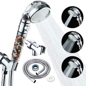 KAIREY Zen Shower Head with Beads On/Off,3 Function High Pressure Water Saving Filtered Handheld Ionic Showerhead,Anion Energy Ball Purifying Water Shower ,with 60 Inch Shower Hose and Bracket