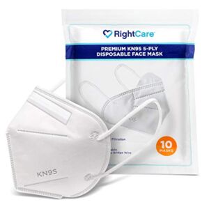 RightCare KN95 Protective Face Mask (Non-Medical) with Ear Loops and Shapeable Nose Bridge, Universal Size 10ct Pack