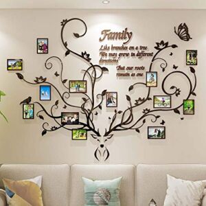 DecorSmart Antlers Family Tree Wall Decor for Living Room, 3D Removable Picture Frame Collage DIY Acrylic Stickers with Deer Head and Quote Family Like Branches on a Tree
