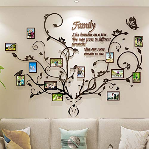 DecorSmart Antlers Family Tree Wall Decor for Living Room, 3D Removable Picture Frame Collage DIY Acrylic Stickers with Deer Head and Quote Family Like Branches on a Tree | The Storepaperoomates Retail Market - Fast Affordable Shopping