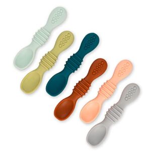 Simka Rose Silicone Baby Spoons First Stage Set – 4.5 Inch Self Feeding Spoons for Babies and Toddlers – Food Safe BPA Free Silicone – Dishwasher and Microwave Safe – Set of 6 (Multicolor)