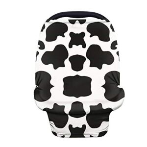 PZZ BEACH Cute White Cow Animal Print Baby Carrier Babies Carseat Cover- Stretchy & Breathable Carseat Canopy, Protects Infants from Sun and Wind