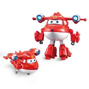 Super Wings EU740431 Jett Supercharged Deluxe Character Transformer Toys for 3+ Year Old Boys Girls w/Lights & Sounds, Red, 6″