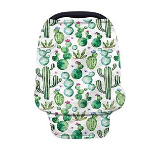 PZZ BEACH Cartoon Tropical Cactus Nursing Cover Multi-Use Breastfeeding Scarf/Shawl- Baby Car Seat Covers, Breathable Soft Infant Stroller Cover Canopies for Boys Girls