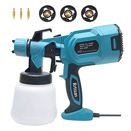 Rrtizan Paint Sprayer, 800W High Power HVLP Spray Gun, Electric Paint Gun with 3 Copper Nozzles, 3 Spray Patterns for Painting Ceiling, Fence, Cabinets, Tables, Chairs, Walls and Crafts | The Storepaperoomates Retail Market - Fast Affordable Shopping